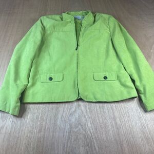 Alfred Dunner Lime Green Jacket 12P Petite Faux Suede Zip Front Fully Lined